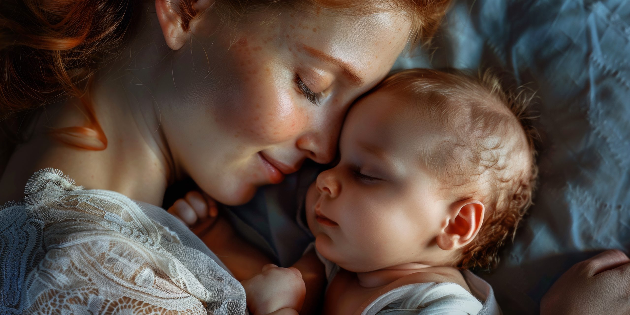 Peaceful serene mother with baby