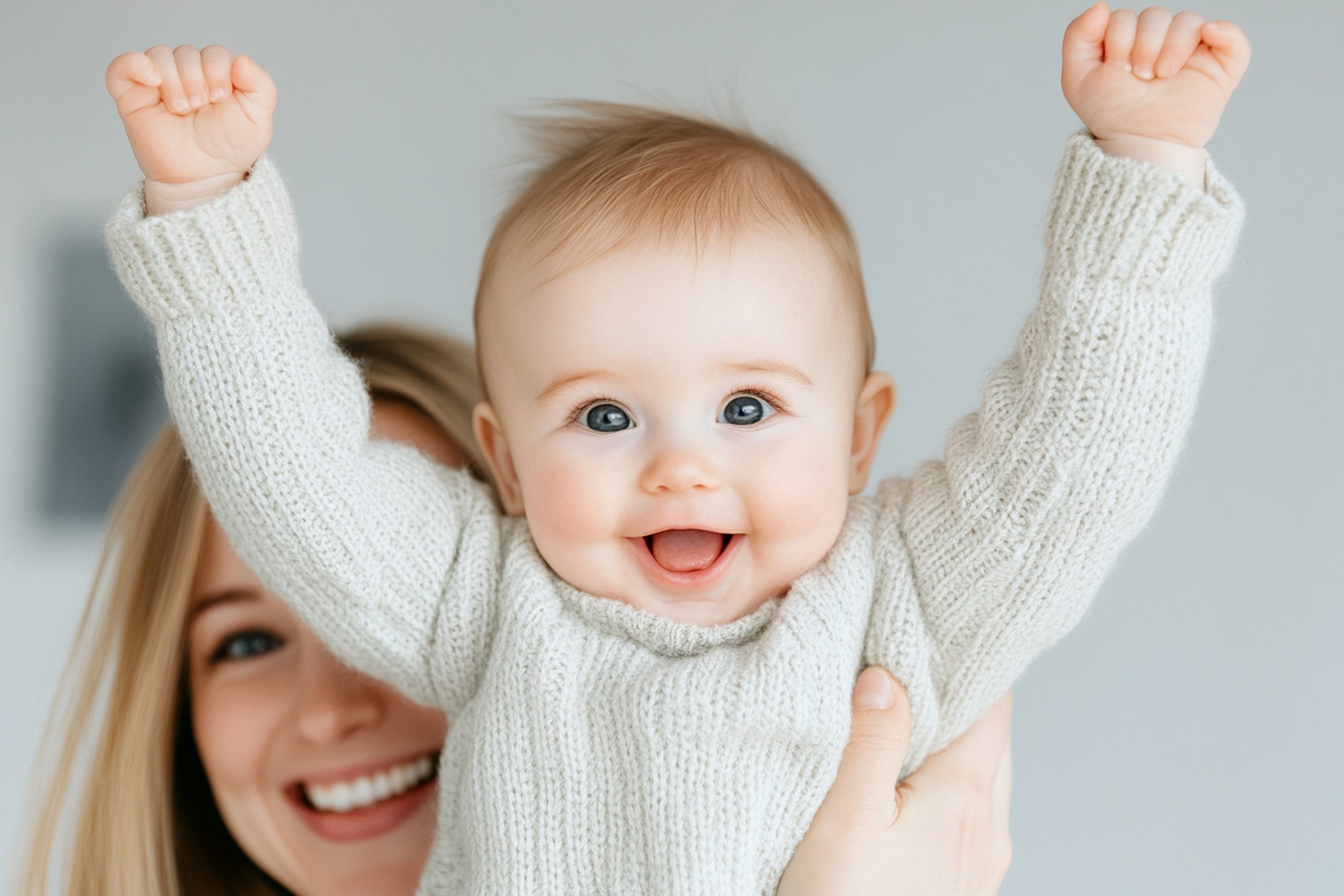 Empowered new mother holding baby with joy