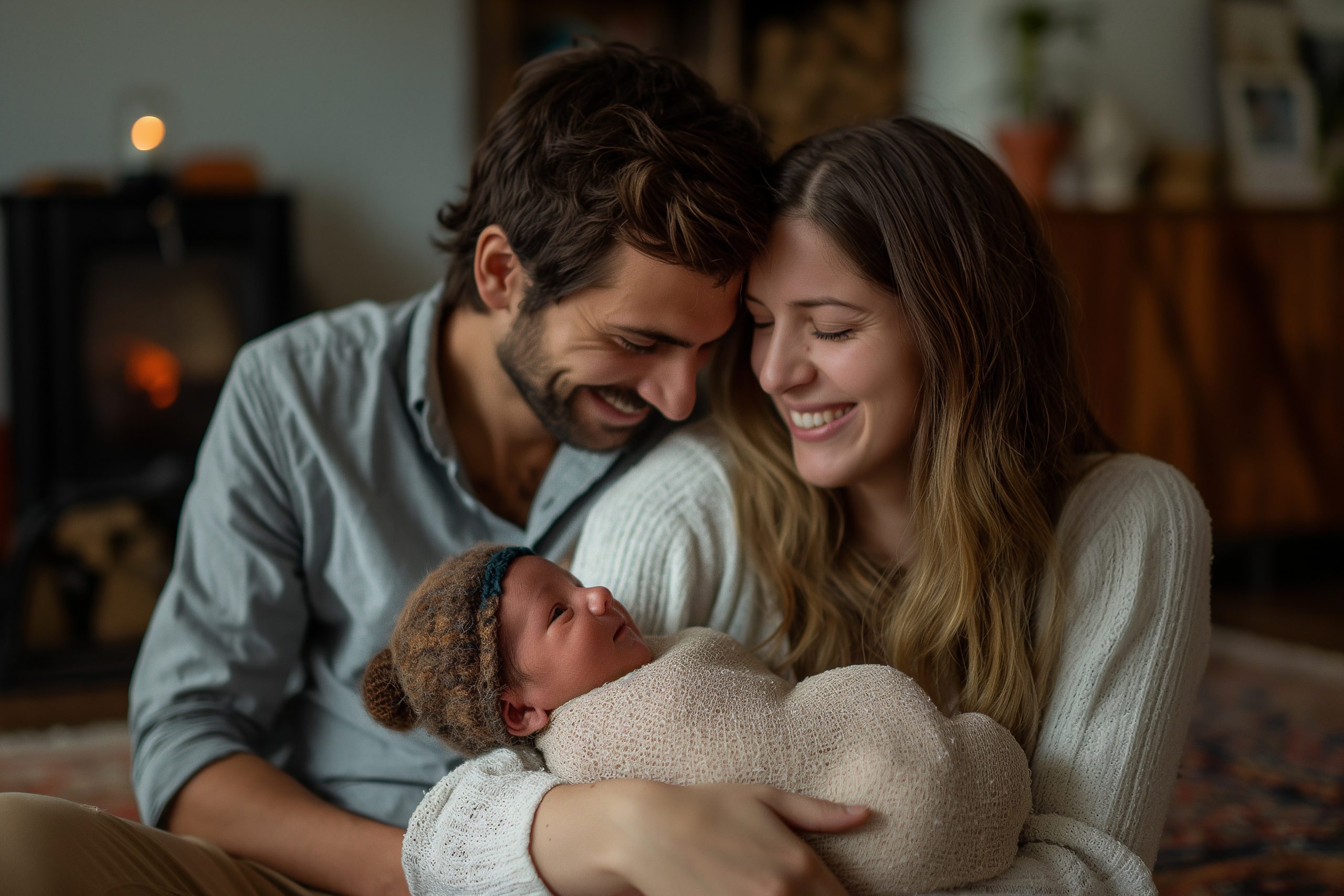 Happy young family with newborn baby