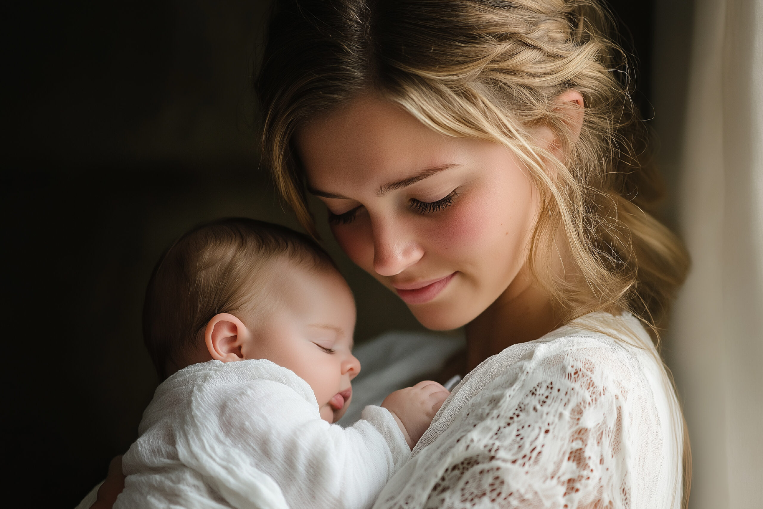 New mother holding baby