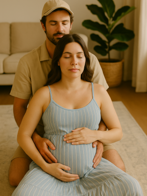 Hypnobirthing in progress — calm minds, steady breaths, and total team energy